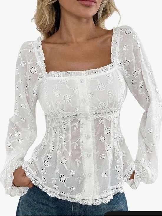 Eyelet and Lace Blouse - Picture 1 of 9
